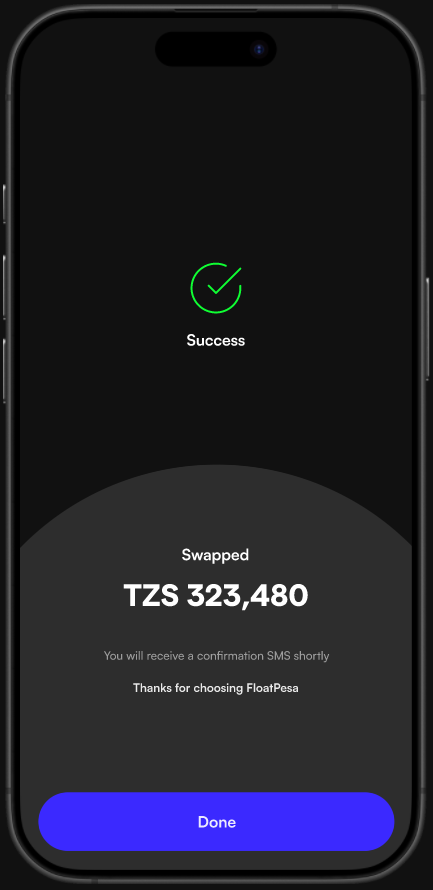 FloatPesa receipts screen highlighting completed settlements.